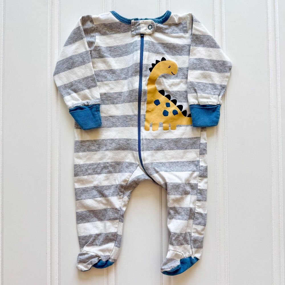 4/$10 - Gerber Striped Dinosaur Cotton Zip Up Baby Footie